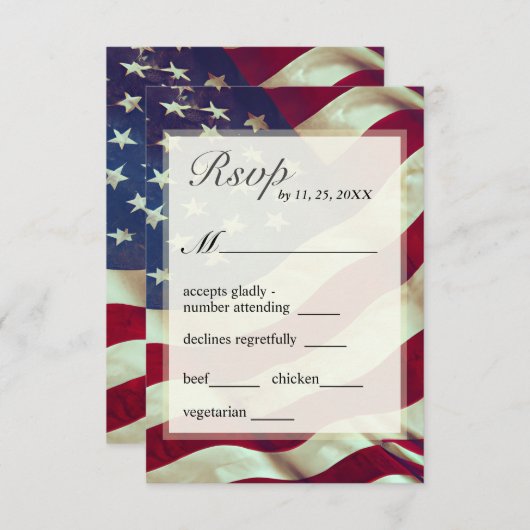 Cartons Réponse Drapeau américain Rouge Blanc Bleu Mariage patriot (Devant / Derrière)