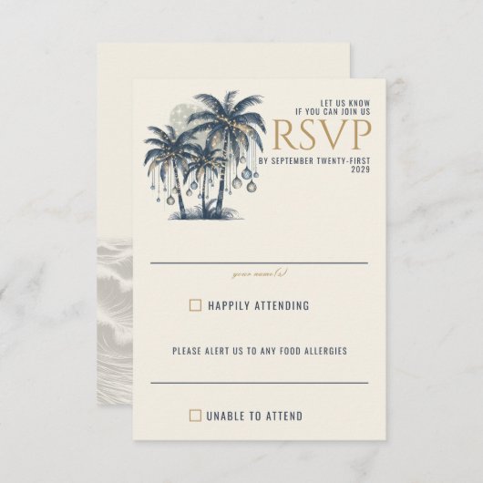 Cartons Réponse Dreamy Blue Palm Trees Mariage (Devant / Derrière)