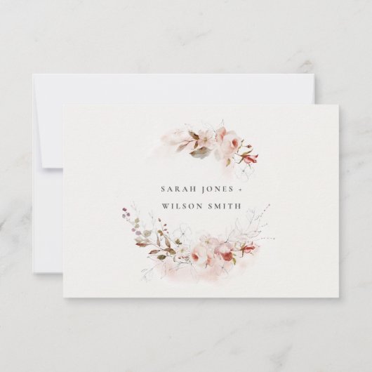 Cartons Réponse Dusky Fall Marsala Blush Floral Mariage Réception (Dos)