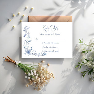 Cartons Réponse Dusty bleu floral vert ruban élégant mariage