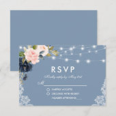 Cartons Réponse Dusty bleu rose floral dentelle Mariage (Devant / Derrière)