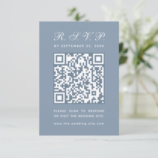 Cartons Réponse Dusty Blue Big QR Code Simple Mariage de calligrap (Debout devant)