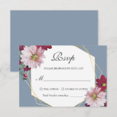 Cartons Réponse Dusty Blue Blush Bourgogne Floral Mariage or (Devant / Derrière)