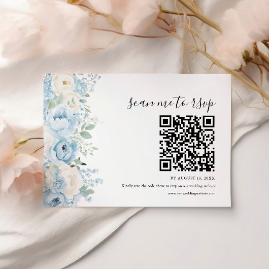Cartons Réponse Dusty Blue Boho Floral Wedding QR Code