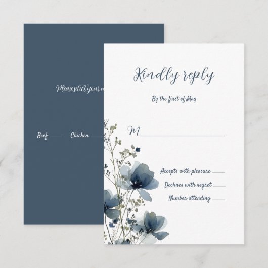 Cartons Réponse Dusty Blue Botanical Wedding (Devant / Derrière)