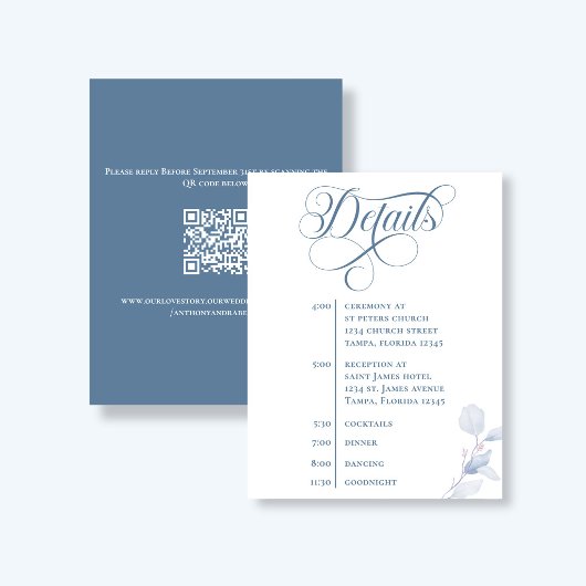 Cartons Réponse Dusty Blue Calligraphy QR Code Wedding Details