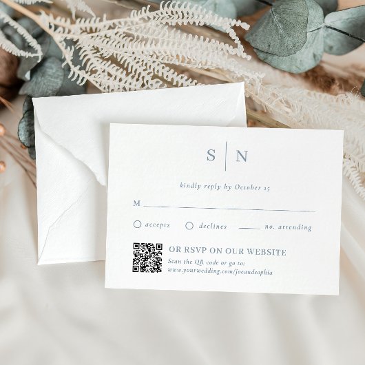 Cartons Réponse Dusty Blue Chic | Traditionnel et QR Code