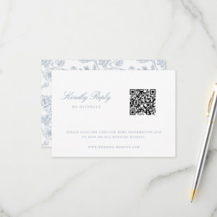 Cartons Réponse Dusty Blue Chinoiserie Floral Mariage QR Code