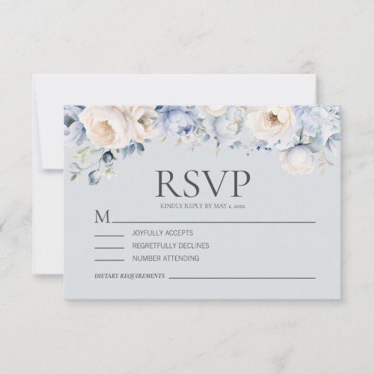 Cartons Réponse Dusty Blue Cream Blanc Floral Mariage (Devant)
