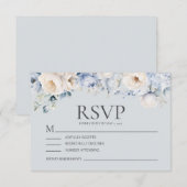 Cartons Réponse Dusty Blue Cream Blanc Floral Mariage (Devant / Derrière)