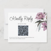 Cartons Réponse Dusty Blue et rose Floral moderne Mariage QR Code (Devant)