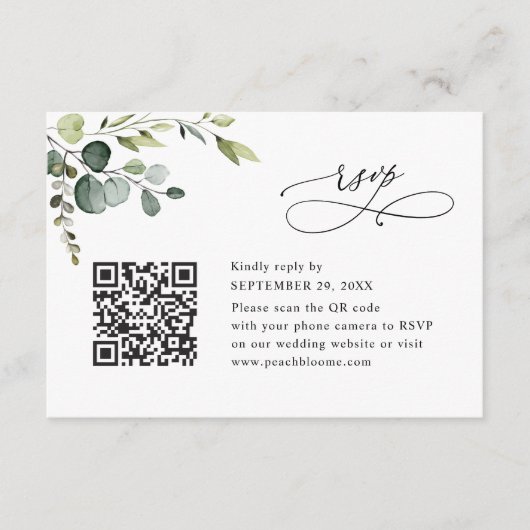 Cartons Réponse Dusty Blue Eucalyptus Mariage QR Code (Devant)