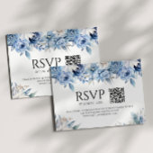 Cartons Réponse Dusty Blue Floral Fleurs Jardin Mariage QR Code