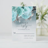 Cartons Réponse Dusty Blue Floral Mariage (Debout devant)
