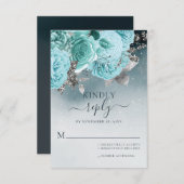 Cartons Réponse Dusty Blue Floral Mariage (Devant / Derrière)