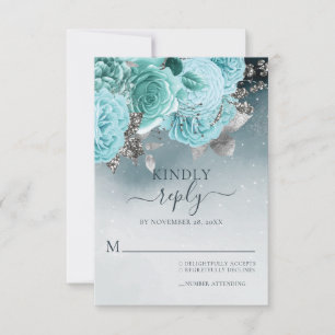 Cartons Réponse Dusty Blue Floral Mariage
