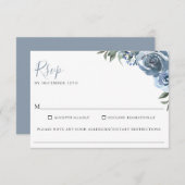 Cartons Réponse Dusty Blue Floral Mariage Allergie alimentaire RSV (Devant / Derrière)