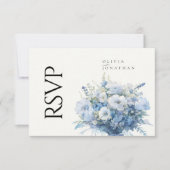 Cartons Réponse Dusty Blue Floral Mariage élégant (Devant)