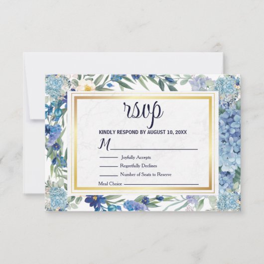 Cartons Réponse Dusty Blue Floral Wreath Mariage de verdure (Devant)