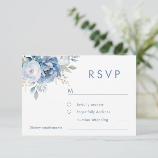 Cartons Réponse Dusty Blue Florals Mariage d'hiver (Debout devant)