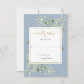 Cartons Réponse Dusty Blue Greenery Gold Mariage de script géométr (Devant)