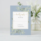 Cartons Réponse Dusty Blue Greenery Gold Mariage de script géométr (Debout devant)