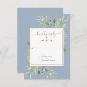 Cartons Réponse Dusty Blue Greenery Gold Mariage de script géométr (Devant / Derrière)
