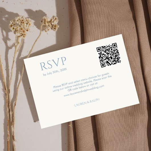 Cartons Réponse Dusty Blue & Ivory Couple Monogramme QR Wedding RS