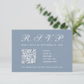 Cartons Réponse Dusty Blue Mariage QR Code Calligraphie simple (Debout devant)
