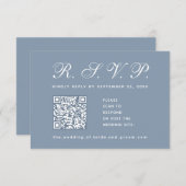 Cartons Réponse Dusty Blue Mariage QR Code Calligraphie simple (Devant / Derrière)