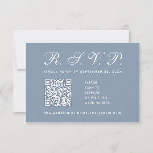 Cartons Réponse Dusty Blue Mariage QR Code Calligraphie simple