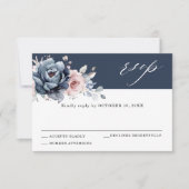 Cartons Réponse Dusty Blue Mauve Rose rose ardoise Mariage Floral (Devant)