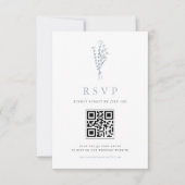 Cartons Réponse Dusty Blue Minimailist Bouquet QR Code Mariage (Devant)