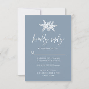 Cartons Réponse Dusty Blue Modern Beach Starfish Mariage
