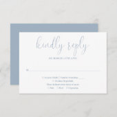 Cartons Réponse Dusty Blue Modern Chic élégant Mariage de script (Devant / Derrière)