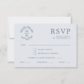 Cartons Réponse Dusty Blue Monogram Mariage de couronne (Devant)
