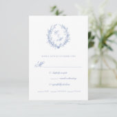 Cartons Réponse Dusty Blue Monogram Mariage de couronne botanique (Debout devant)