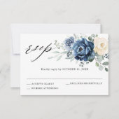 Cartons Réponse Dusty Blue Navy Champagne Ivory Floral Mariage (Devant)