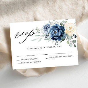 Cartons Réponse Dusty Blue Navy Champagne Ivory Floral Mariage