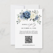 Cartons Réponse Dusty Blue Navy Champagne Ivory Floral QR Code (Devant)