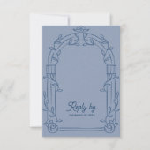 Cartons Réponse Dusty Blue Ornate Arch Botanical Wedding Reply  (Devant)