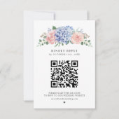 Cartons Réponse Dusty Blue Pastel Pink hydrangeas Mariage QR Code (Devant)