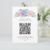 Cartons Réponse Dusty Blue Pastel Pink hydrangeas Mariage QR Code (Debout devant)