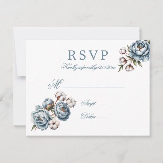 Cartons Réponse Dusty Blue Peony and Cotton Wedding (Devant)