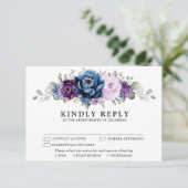 Cartons Réponse Dusty Blue Purple Navy Lilac Blooms Mariage (Debout devant)