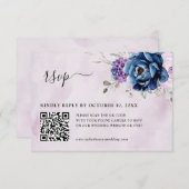 Cartons Réponse Dusty Blue Purple Navy Lilac Blooms Mariage QR (Devant / Derrière)