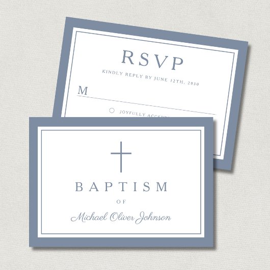 Cartons Réponse Dusty Blue Religious Cross Boy Baptism 