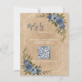 Cartons Réponse Dusty Blue Rose Rustic Mariage avec code QR (Dos)