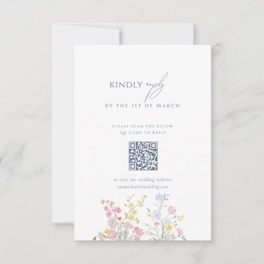 Cartons Réponse Dusty blue Script Floral Wildflower QR Code (Devant)