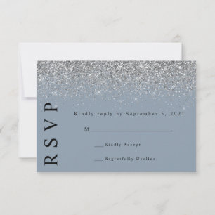 Cartons Réponse Dusty Blue & Silver Parties scintillant Wedding Ca
